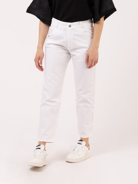 Jeans bianchi con scritte posteriori
