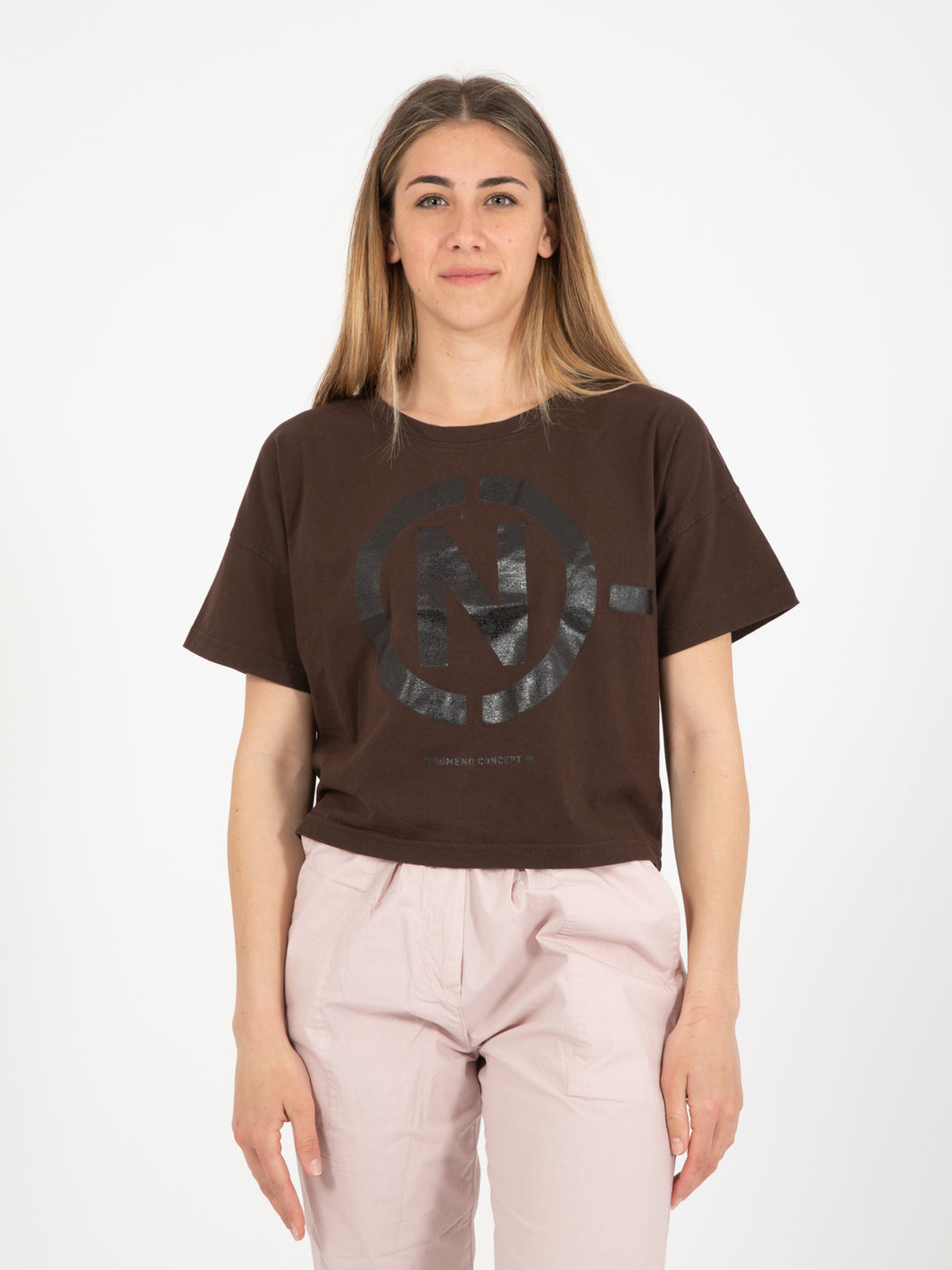 T-shirt crop banda fettuccia caffè