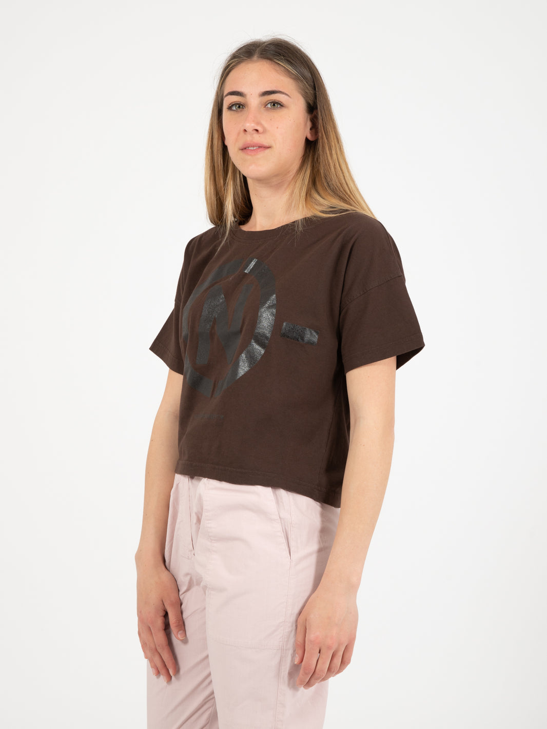 T-shirt crop banda fettuccia caffè