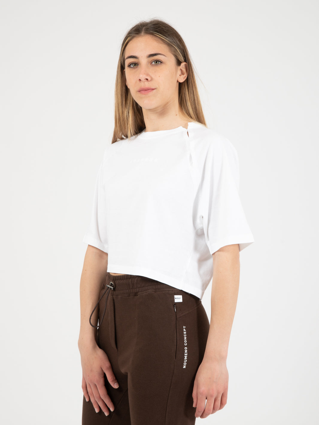T-shirt crop manica corta bianco