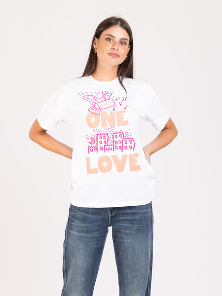 T-shirt one love bianco / rosa
