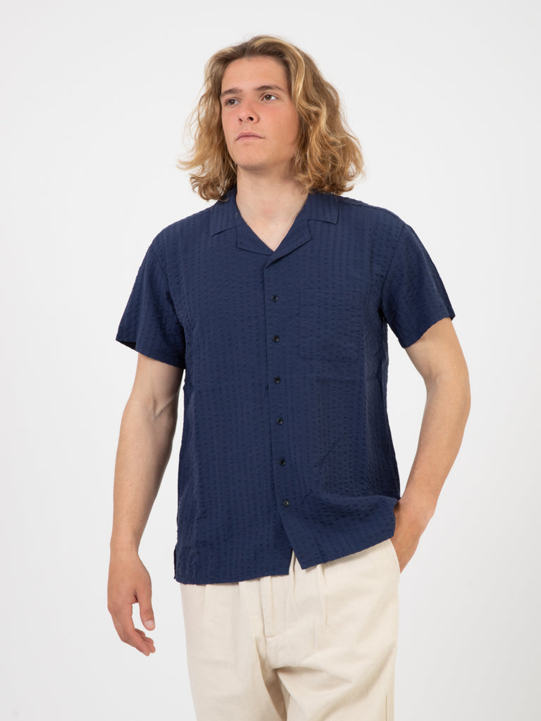 OLOW - Camicia manica corta Hilo navy