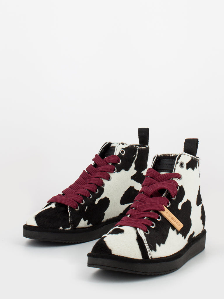 PANCHIC - P01 ankle boot pony with cow print / burgundy