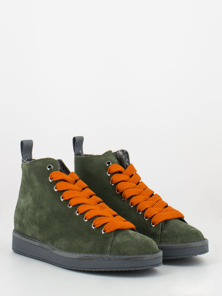 PANCHIC - P01 AnkleBoot Suede Lined Faux Fur Military green / amber
