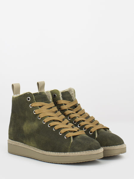 P01 W ankle boot washed suede faux fur military green