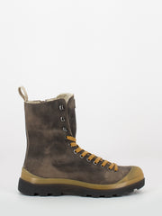 PANCHIC - P03 combat boot washed suede faux fur lining brown