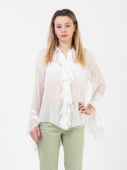 PATRIZIA PEPE - Camicia con rouches e volant rose white