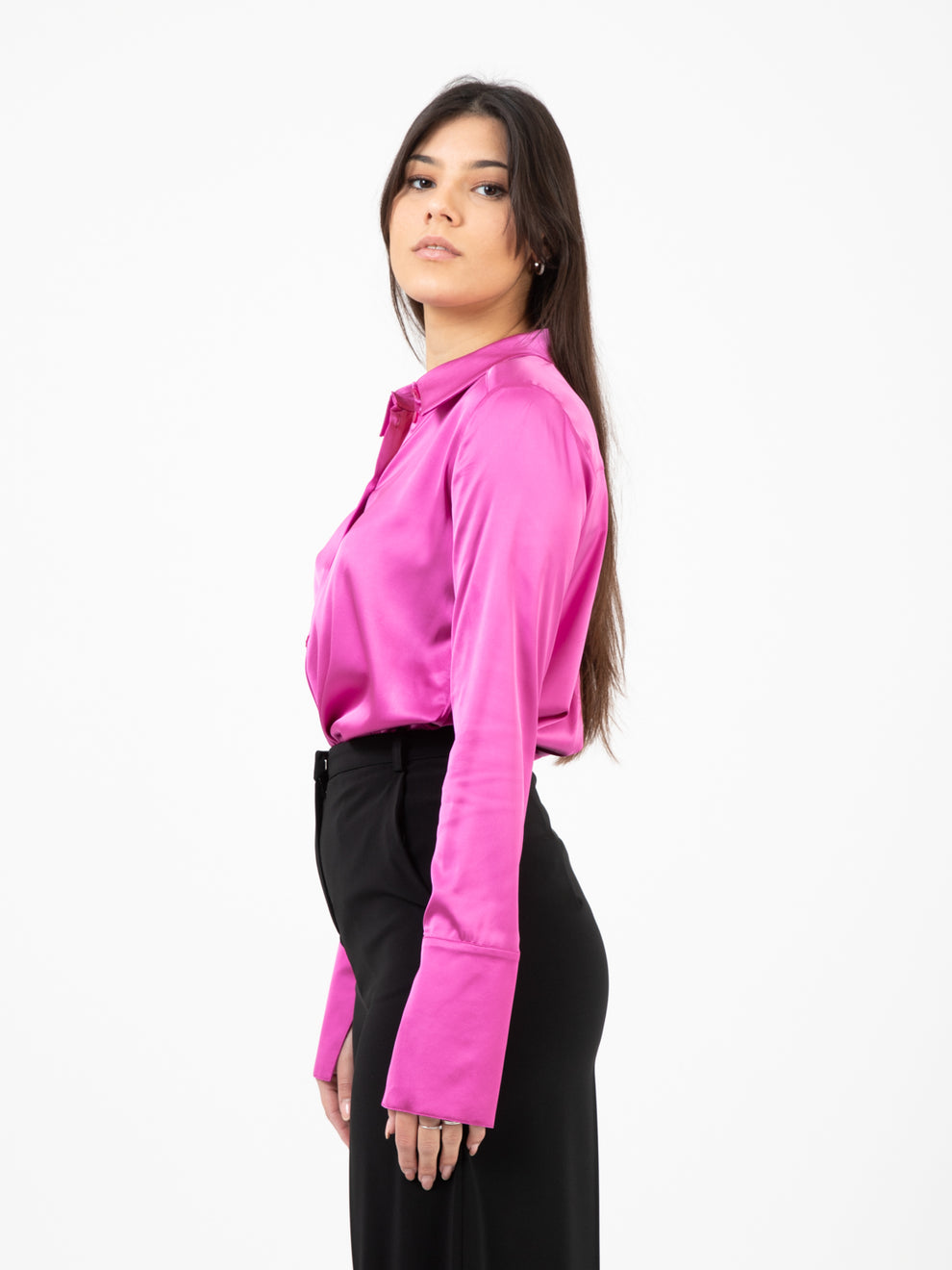 Camicia fluida in raso orchid purple
