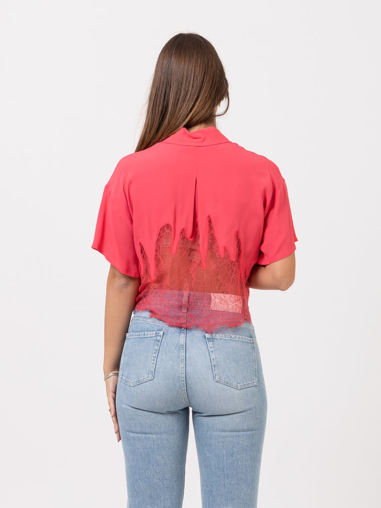 PATRIZIA PEPE - Camicia granadine red con fondo in pizzo