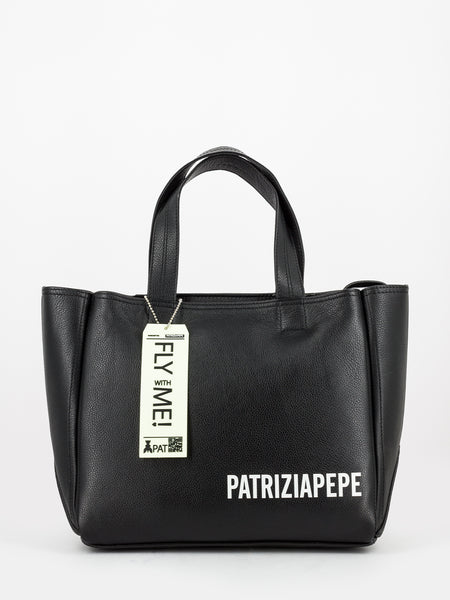 Shopper media nera con lettering