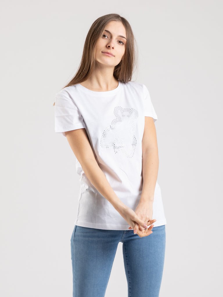 PATRIZIA PEPE - T-shirt bianco ottico con maxi fly in strass