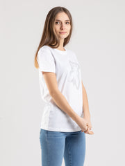 PATRIZIA PEPE - T-shirt bianco ottico con maxi fly in strass