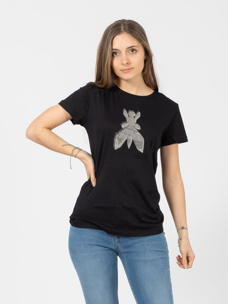 T-shirt nera con Fly in strass