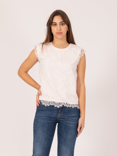 Top in pizzo rose white