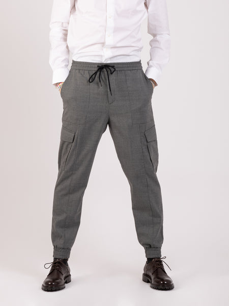 Pantaloni cargo grigi con vita elastica