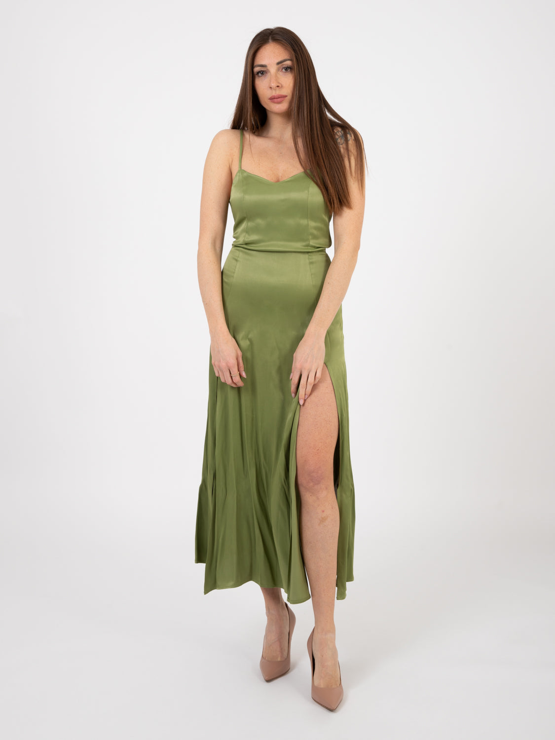 Abito midi con spacchi salvia