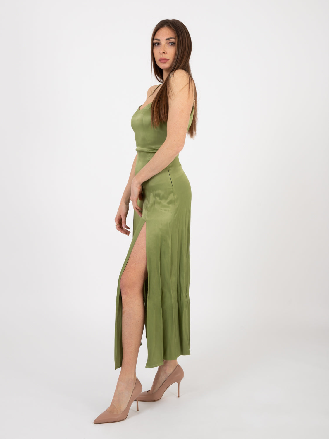 Abito midi con spacchi salvia