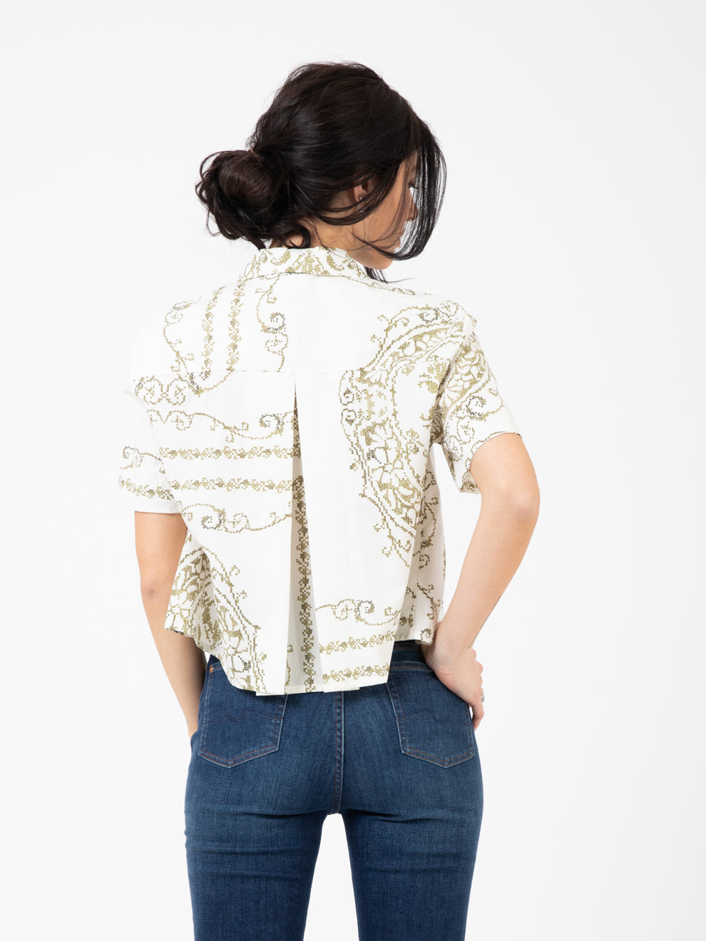 Camicia manica corta fantasia panna