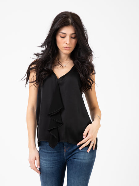 Top smanicato rouches nero