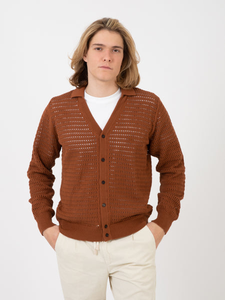 Cardigan rete tabacco