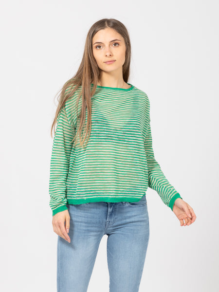 Maglia ampia a righe verde / lino