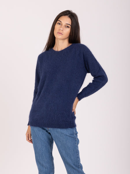 Maglia girocollo fluffy blu