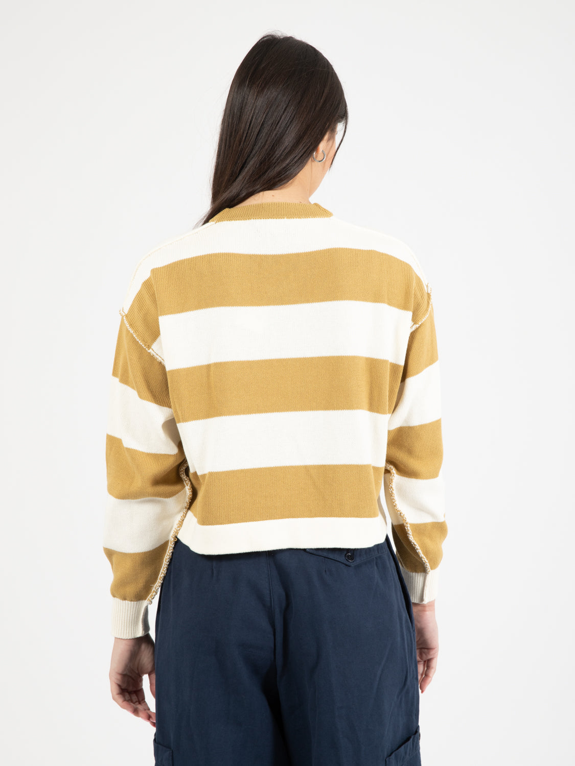 Maglia rigata bianco / senape
