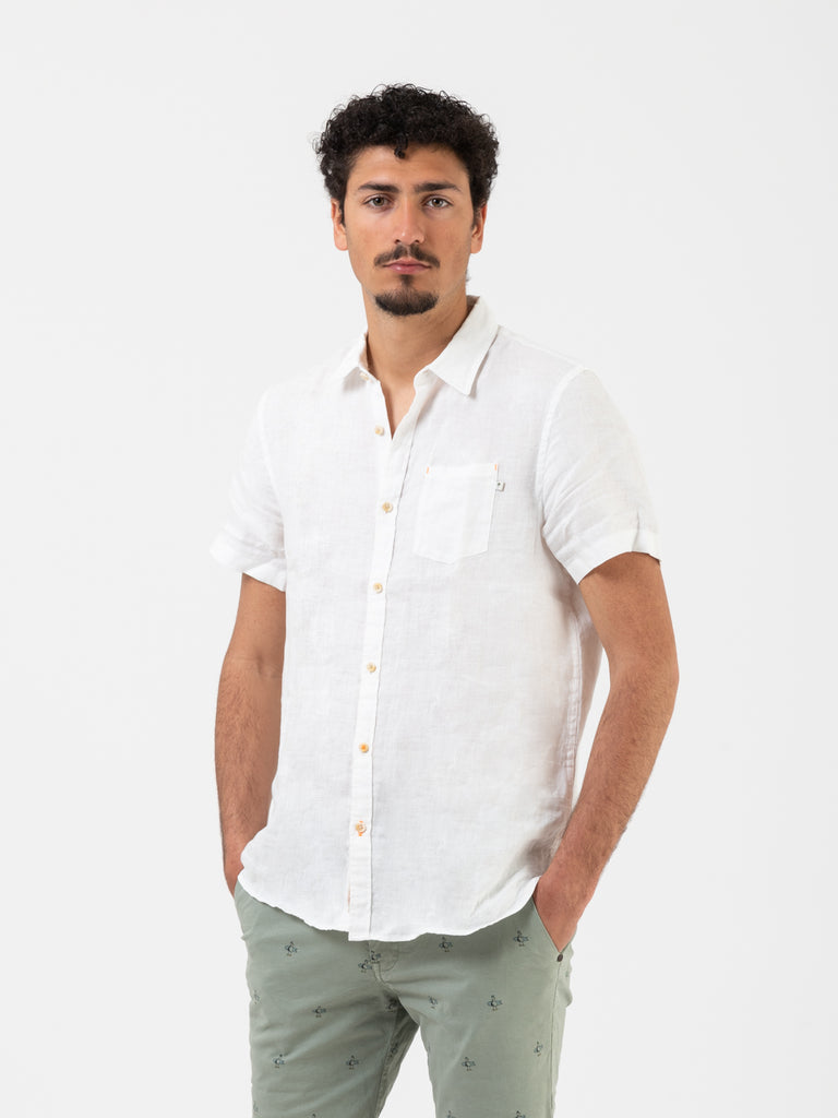 SCOTCH & SODA - Camicia in lino s/s white regular fit