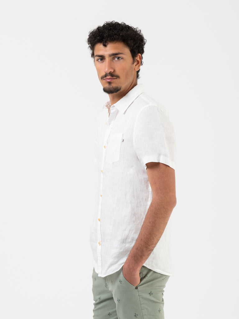 SCOTCH & SODA - Camicia in lino s/s white regular fit