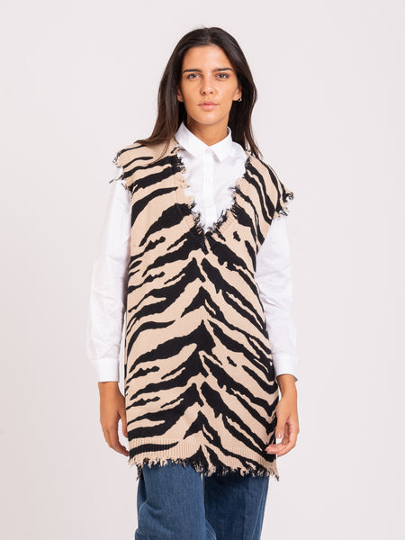 Abito gilet tigrato beige / nero