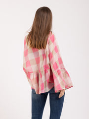 SEMICOUTURE - Blusa ampia a quadri rosa / avorio