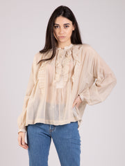 SEMICOUTURE - Camicia beige ampia con rouches