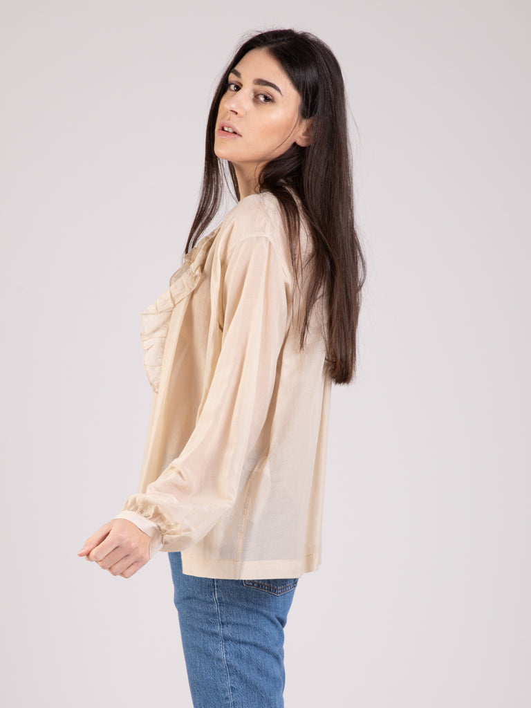 SEMICOUTURE - Camicia beige ampia con rouches