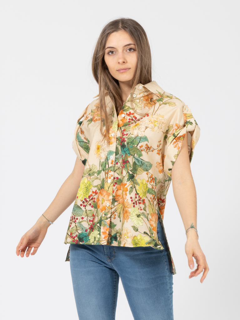 SEMICOUTURE - Camicia Emelie ecru stampa fiori