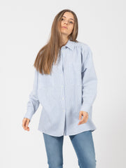 SEMICOUTURE - Camicia over Celie righe bianco / azzurro