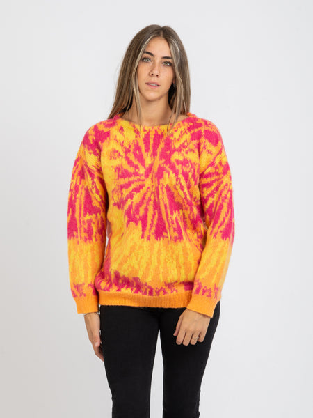 Maglione fantasia jacquard giallo / fuxia / arancione