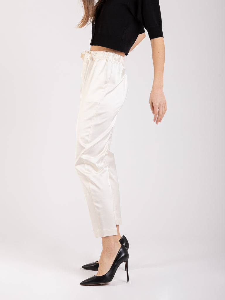 SEMICOUTURE - Pantaloni coulisse bianco panna satinati