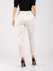 SEMICOUTURE - Pantaloni coulisse bianco panna satinati