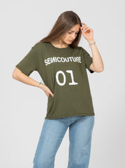 SEMICOUTURE - T-shirt Celestine verde kaki