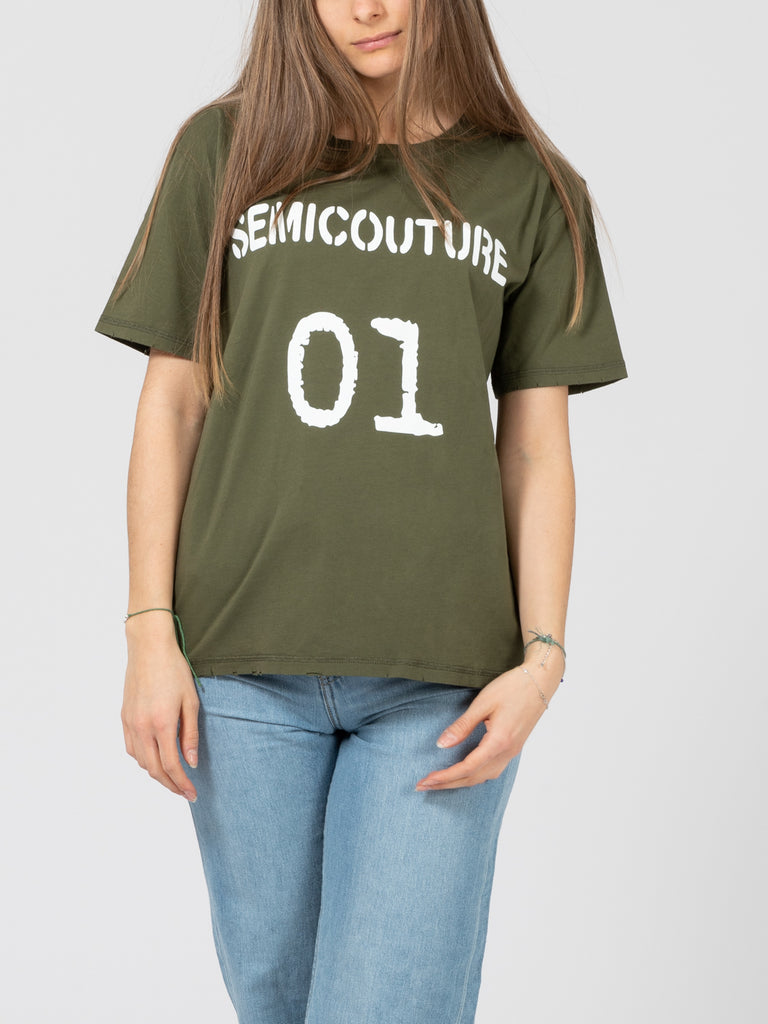 SEMICOUTURE - T-shirt Celestine verde kaki