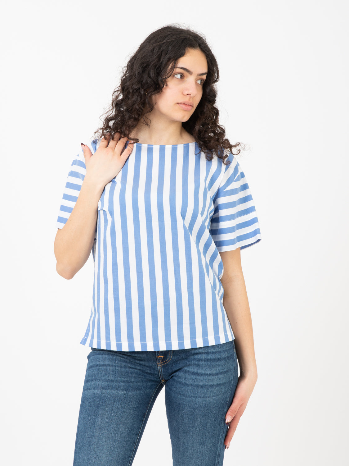 T-shirt Noelle a righe bianco / royal