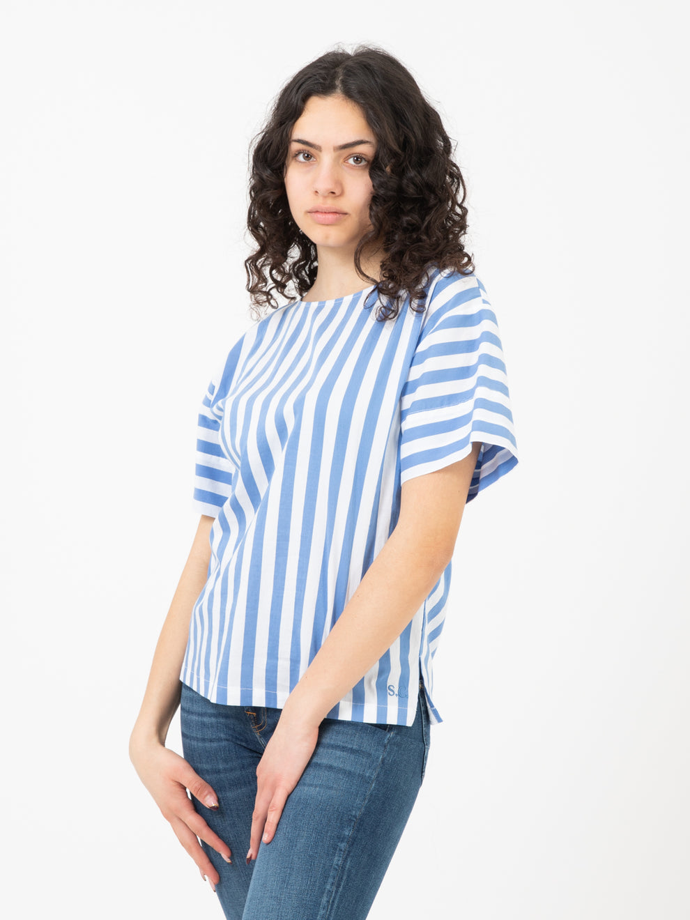 T-shirt Noelle a righe bianco / royal