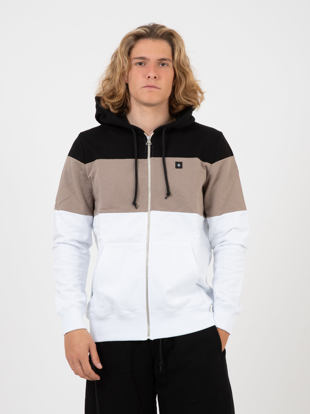Hooded Sweatshirt white / black / taupe