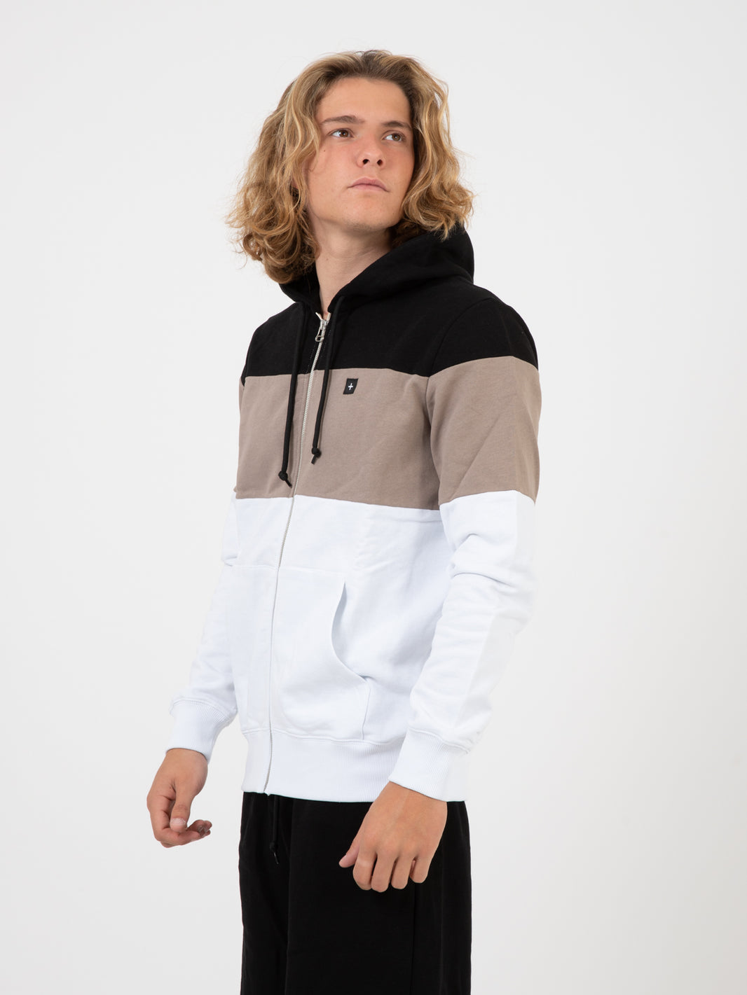 Hooded Sweatshirt white / black / taupe