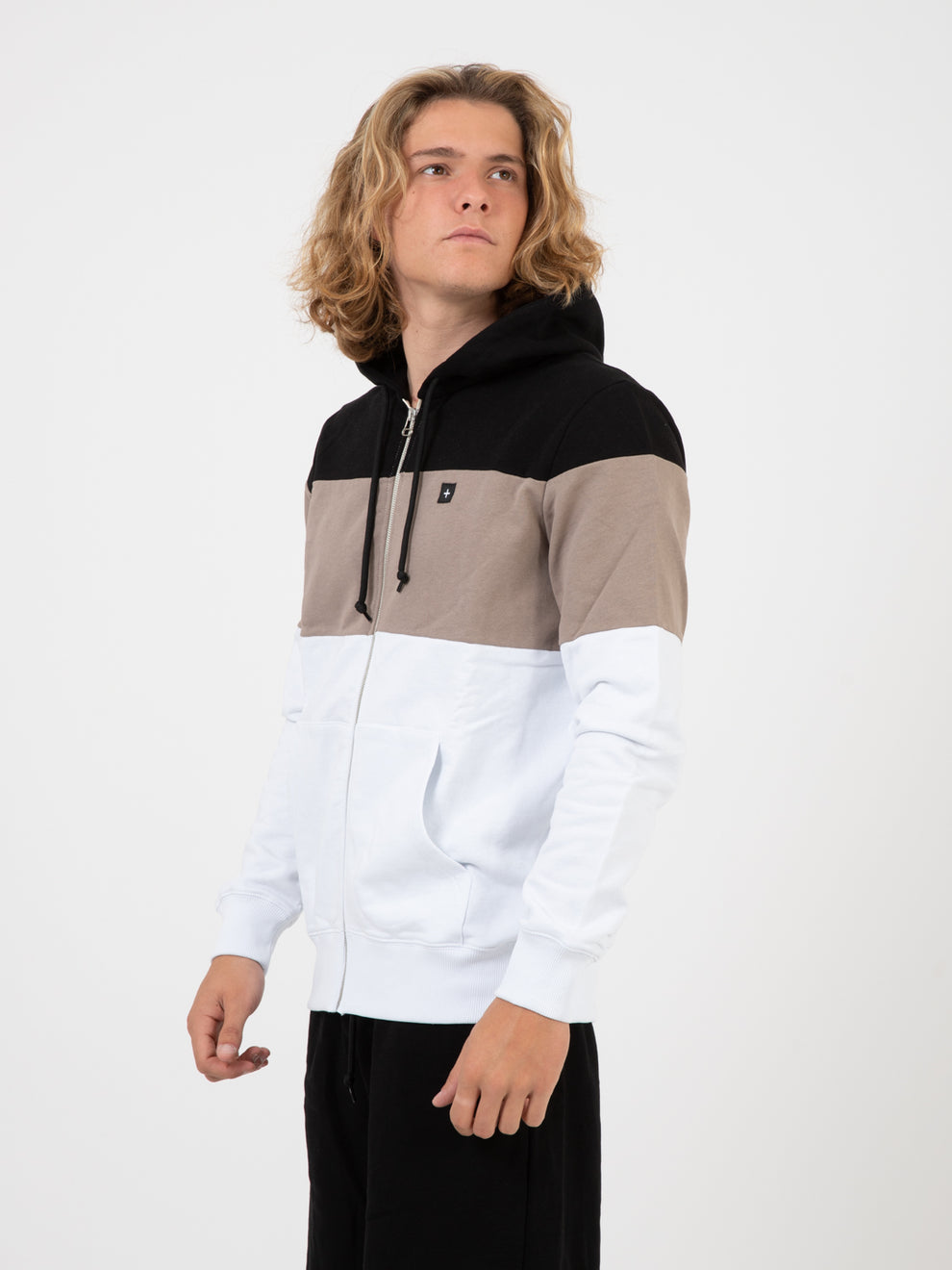 Hooded Sweatshirt white / black / taupe