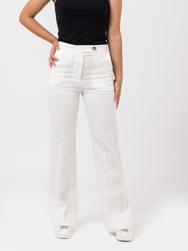 SOLOTRE - Pantaloni bianchi in tela di lino