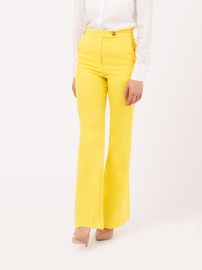 SOLO TRE - Pantaloni limone in tela di lino