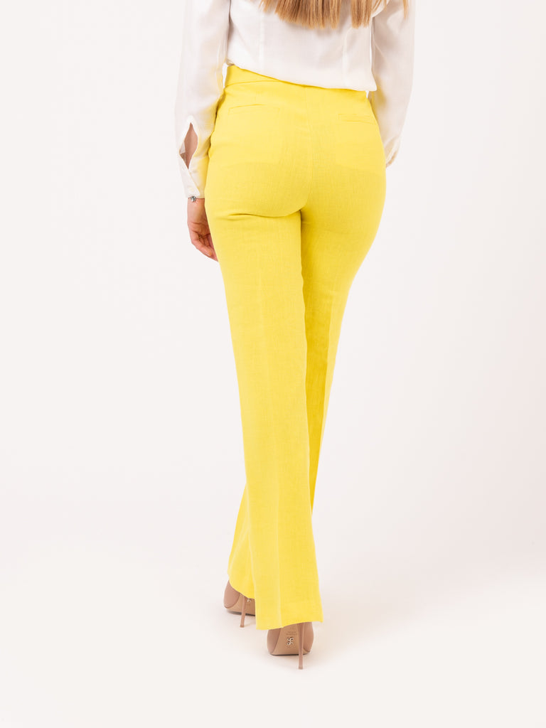 SOLOTRE - Pantaloni limone in tela di lino