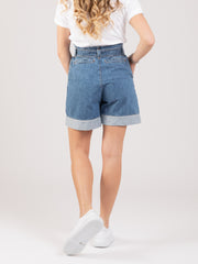 SOLOTRE - Shorts paperbag con cintura denim medio