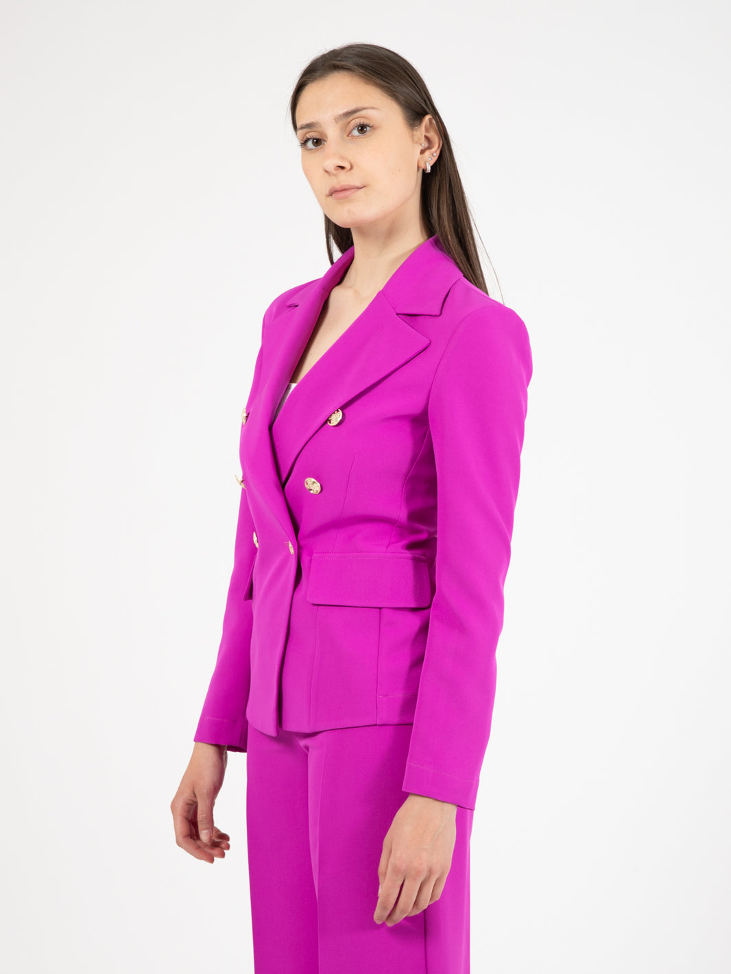 Blazer doppiopetto bottoni dorati fuxia